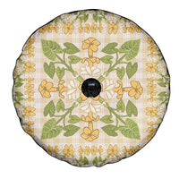 Squares Puakenikeni and Kalo Spare Tire Cover Beige Palaka Hawaiian Quilt Pattern - Polynesian Pride