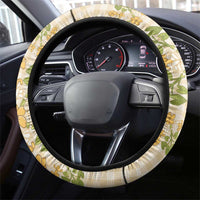 Squares Puakenikeni and Kalo Steering Wheel Cover Beige Palaka Hawaiian Quilt Pattern - Polynesian Pride