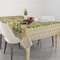 Squares Puakenikeni and Kalo Tablecloth Beige Palaka Hawaiian Quilt Pattern LT9 - Polynesian Pride