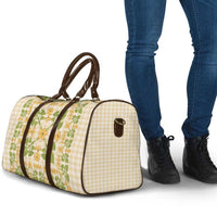 Squares Puakenikeni and Kalo Travel Bag Beige Palaka Hawaiian Quilt Pattern - Polynesian Pride