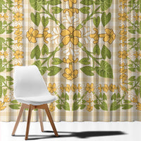 Squares Puakenikeni and Kalo Window Curtain Beige Palaka Hawaiian Quilt Pattern - Polynesian Pride