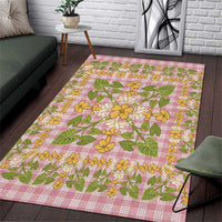 Squares Puakenikeni and Kalo Area Rug Pink Palaka Hawaiian Quilt Pattern LT9 Pink - Polynesian Pride