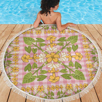 Squares Puakenikeni and Kalo Beach Blanket Pink Palaka Hawaiian Quilt Pattern - Polynesian Pride