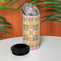 Squares Puakenikeni and Kalo 4 in 1 Can Cooler Tumbler Pink Palaka Hawaiian Quilt Pattern - Polynesian Pride