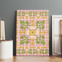 Squares Puakenikeni and Kalo Canvas Wall Art Pink Palaka Hawaiian Quilt Pattern - Polynesian Pride