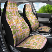 Squares Puakenikeni and Kalo Car Seat Cover Pink Palaka Hawaiian Quilt Pattern - Polynesian Pride