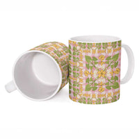 Squares Puakenikeni and Kalo Ceramic Mug Pink Palaka Hawaiian Quilt Pattern - Polynesian Pride