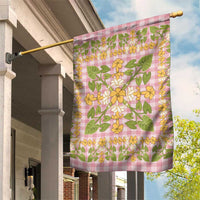 Squares Puakenikeni and Kalo Garden Flag Pink Palaka Hawaiian Quilt Pattern LT9 House Flag Pink - Polynesian Pride