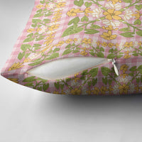 Squares Puakenikeni and Kalo Pillow Cover Pink Palaka Hawaiian Quilt Pattern - Polynesian Pride