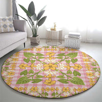 Squares Puakenikeni and Kalo Round Carpet Pink Palaka Hawaiian Quilt Pattern - Polynesian Pride