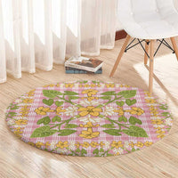Squares Puakenikeni and Kalo Round Carpet Pink Palaka Hawaiian Quilt Pattern - Polynesian Pride