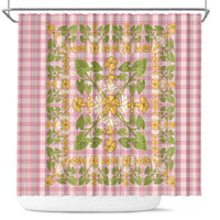 Squares Puakenikeni and Kalo Shower Curtain Pink Palaka Hawaiian Quilt Pattern LT9 Pink - Polynesian Pride