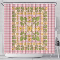 Squares Puakenikeni and Kalo Shower Curtain Pink Palaka Hawaiian Quilt Pattern LT9 - Polynesian Pride