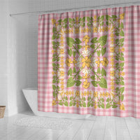 Squares Puakenikeni and Kalo Shower Curtain Pink Palaka Hawaiian Quilt Pattern LT9 - Polynesian Pride