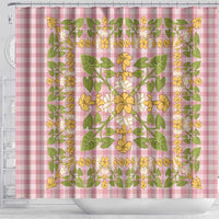 Squares Puakenikeni and Kalo Shower Curtain Pink Palaka Hawaiian Quilt Pattern LT9 - Polynesian Pride