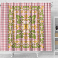 Squares Puakenikeni and Kalo Shower Curtain Pink Palaka Hawaiian Quilt Pattern LT9 - Polynesian Pride