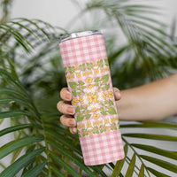 Squares Puakenikeni and Kalo Skinny Tumbler Pink Palaka Hawaiian Quilt Pattern - Polynesian Pride