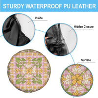 Squares Puakenikeni and Kalo Spare Tire Cover Pink Palaka Hawaiian Quilt Pattern - Polynesian Pride