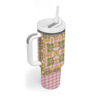 Squares Puakenikeni and Kalo Tumbler With Handle Pink Palaka Hawaiian Quilt Pattern - Polynesian Pride