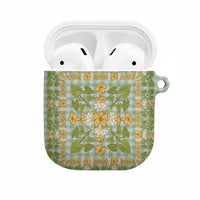 Squares Puakenikeni and Kalo AirPods Case Turquoise Palaka Hawaiian Quilt Pattern LT9 Turquoise - Polynesian Pride