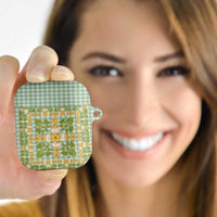 Squares Puakenikeni and Kalo AirPods Case Turquoise Palaka Hawaiian Quilt Pattern LT9 - Polynesian Pride
