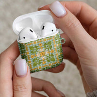Squares Puakenikeni and Kalo AirPods Case Turquoise Palaka Hawaiian Quilt Pattern LT9 - Polynesian Pride
