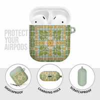 Squares Puakenikeni and Kalo AirPods Case Turquoise Palaka Hawaiian Quilt Pattern LT9 - Polynesian Pride