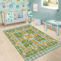 Squares Puakenikeni and Kalo Area Rug Turquoise Palaka Hawaiian Quilt Pattern LT9 - Polynesian Pride