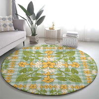 Squares Puakenikeni and Kalo Round Carpet Turquoise Palaka Hawaiian Quilt Pattern - Polynesian Pride
