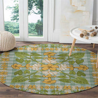 Squares Puakenikeni and Kalo Round Carpet Turquoise Palaka Hawaiian Quilt Pattern - Polynesian Pride