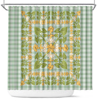Squares Puakenikeni and Kalo Shower Curtain Turquoise Palaka Hawaiian Quilt Pattern - Polynesian Pride