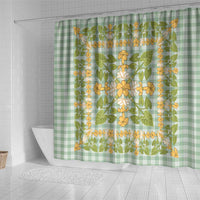 Squares Puakenikeni and Kalo Shower Curtain Turquoise Palaka Hawaiian Quilt Pattern - Polynesian Pride