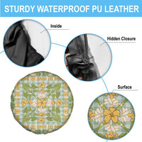 Squares Puakenikeni and Kalo Spare Tire Cover Turquoise Palaka Hawaiian Quilt Pattern - Polynesian Pride