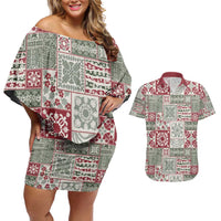 Mele Kalikimaka Hawaii Christmas Couples Matching Off Shoulder Short Dress and Hawaiian Shirt Aloha Spirit with Hawaiian Quilt Pattern - Polynesian Pride