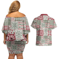 Mele Kalikimaka Hawaii Christmas Couples Matching Off Shoulder Short Dress and Hawaiian Shirt Aloha Spirit with Hawaiian Quilt Pattern - Polynesian Pride