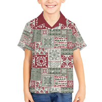 Mele Kalikimaka Hawaii Christmas Kid Hawaiian Shirt Aloha Spirit with Hawaiian Quilt Pattern - Polynesian Pride