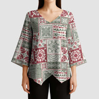 Mele Kalikimaka Hawaii Christmas Kimono Sleeve Blouse Aloha Spirit with Hawaiian Quilt Pattern - Polynesian Pride