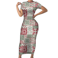 Mele Kalikimaka Hawaii Christmas Short Sleeve Bodycon Dress Aloha Spirit with Hawaiian Quilt Pattern - Polynesian Pride