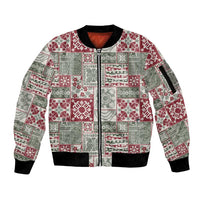 Mele Kalikimaka Hawaii Christmas Sleeve Zip Bomber Jacket Aloha Spirit with Hawaiian Quilt Pattern - Polynesian Pride