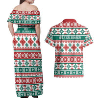 Mele Kalikimaka Hawaii Christmas Couples Matching Off Shoulder Maxi Dress and Hawaiian Shirt Hawaiian Quilt Pattern Style - Polynesian Pride