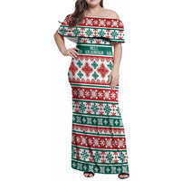 Mele Kalikimaka Hawaii Christmas Family Matching Off Shoulder Maxi Dress and Hawaiian Shirt Hawaiian Quilt Pattern Style - Polynesian Pride