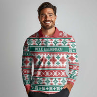 Mele Kalikimaka Hawaii Christmas Long Sleeve Polo Shirt Hawaiian Quilt Pattern Style - Polynesian Pride
