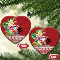Santa Surf Mele Kalikimaka Personalized Ceramic Ornament Aloha Tropical Christmas Vibes LT9 Heart Red - Polynesian Pride