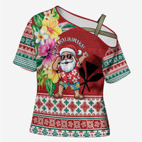 Santa Surf Mele Kalikimaka Personalized Cross Shoulder Shirt Aloha Tropical Christmas Vibes LT9 Female Red - Polynesian Pride