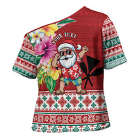 Santa Surf Mele Kalikimaka Personalized Cross Shoulder Shirt Aloha Tropical Christmas Vibes LT9 - Polynesian Pride