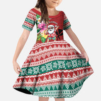 Santa Surf Mele Kalikimaka Personalized Family Matching Long Sleeve Bodycon Dress and Hawaiian Shirt Aloha Tropical Christmas Vibes LT9 Daughter's Dress Red - Polynesian Pride