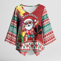 Santa Surf Mele Kalikimaka Personalized Kimono Sleeve Blouse Aloha Tropical Christmas Vibes LT9 Female Red - Polynesian Pride