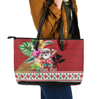 Santa Surf Mele Kalikimaka Personalized Leather Tote Bag Aloha Tropical Christmas Vibes - Polynesian Pride