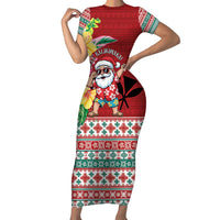 Santa Surf Mele Kalikimaka Personalized Short Sleeve Bodycon Dress Aloha Tropical Christmas Vibes - Polynesian Pride