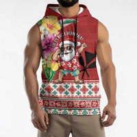 Santa Surf Mele Kalikimaka Personalized Sleeveless Hoodie Aloha Tropical Christmas Vibes LT9 - Polynesian Pride